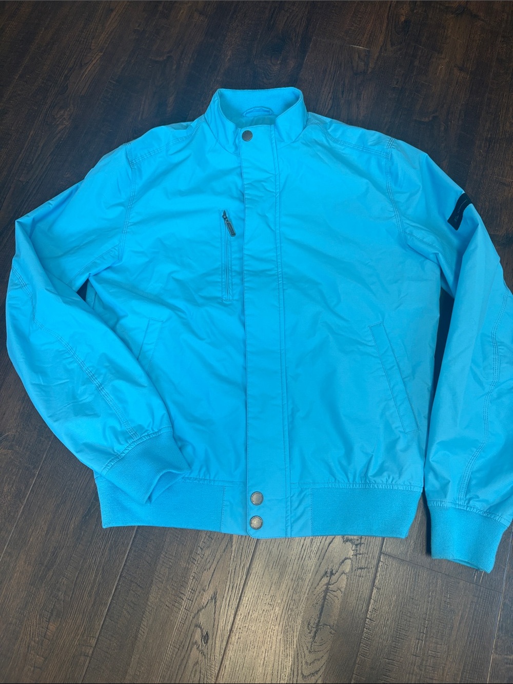 Ben Sherman Men's Baby Blue Bomber Jacket S Full Zip Snap Stand-Up Collar Logo